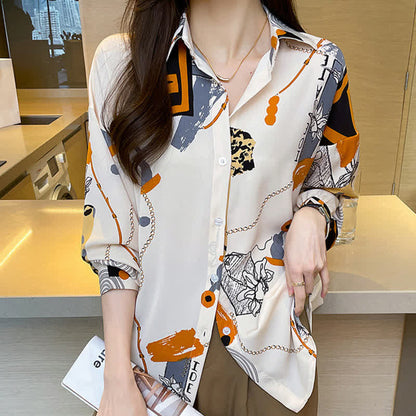 Vintage Print Chiffon Shirt Workwear