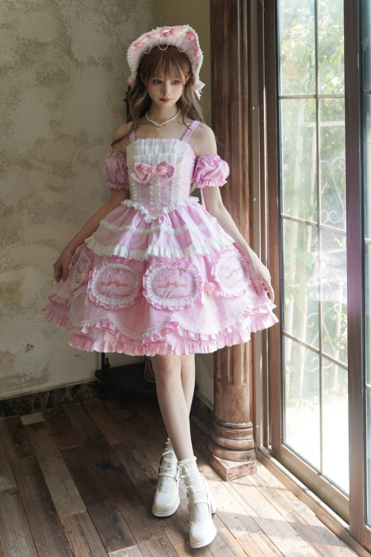Pink Butterfly Dream Multi-Layered Print Ruffle Bow Sweet Princess Lolita Jsk