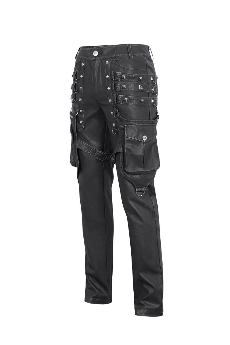 Men's Gothic Pants with Large Pocket & Faux Leather Finish