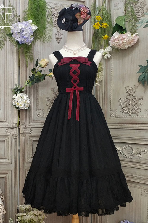 Vintage Rose Multi-Layer Embroidered Sweet Lolita JSK - Black Ruffled Elegance