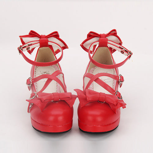 Bowknot Mid Heel Lolita Shoes with Cross Buckle - Princess Style