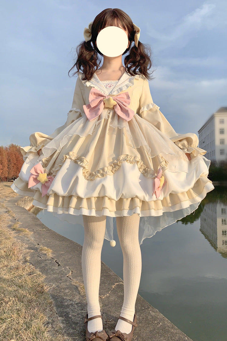 Pray Star Long Sleeve Double Ruffled Bowknot Lace Sweet Lolita Dress