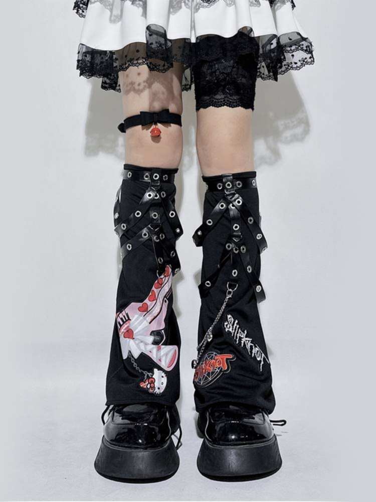 Black Chain Strap Design Leg Warmers