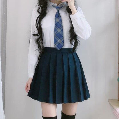 Tie Shirt Pleated Skirt Stockings College Style Set