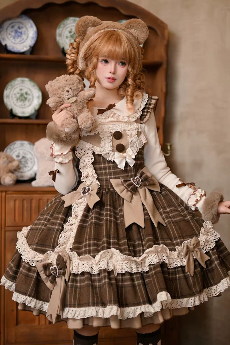 Brown [Chocolate Chestnut] Sleeveless Printed Ruffled Bow Sweet Lolita Jsk Dress