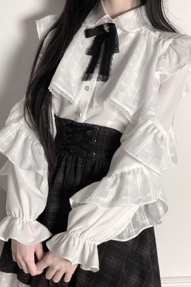 Monochrome Plaid Lace-Up Sweet Jirai Kei Skirt Set