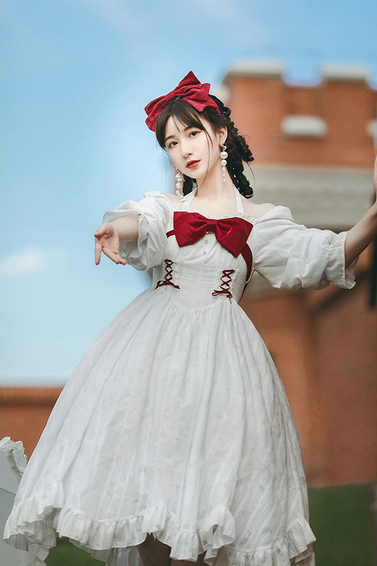 Ivory Boat Neck Ruffled Long-Sleeved Lolita Gown