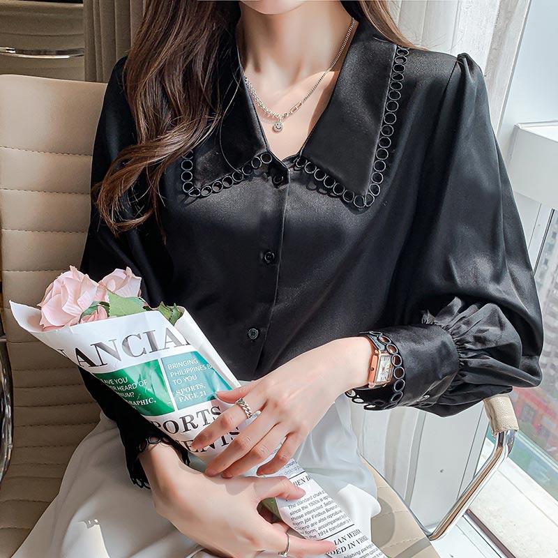 Elegant Hollow Out Lace Sleeve Shirt