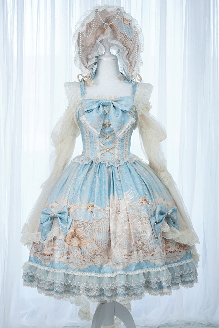 Unicorn Print Sleeveless Multi-Layer Embroidery Bow Lace Sweet Lolita Jumper Gown