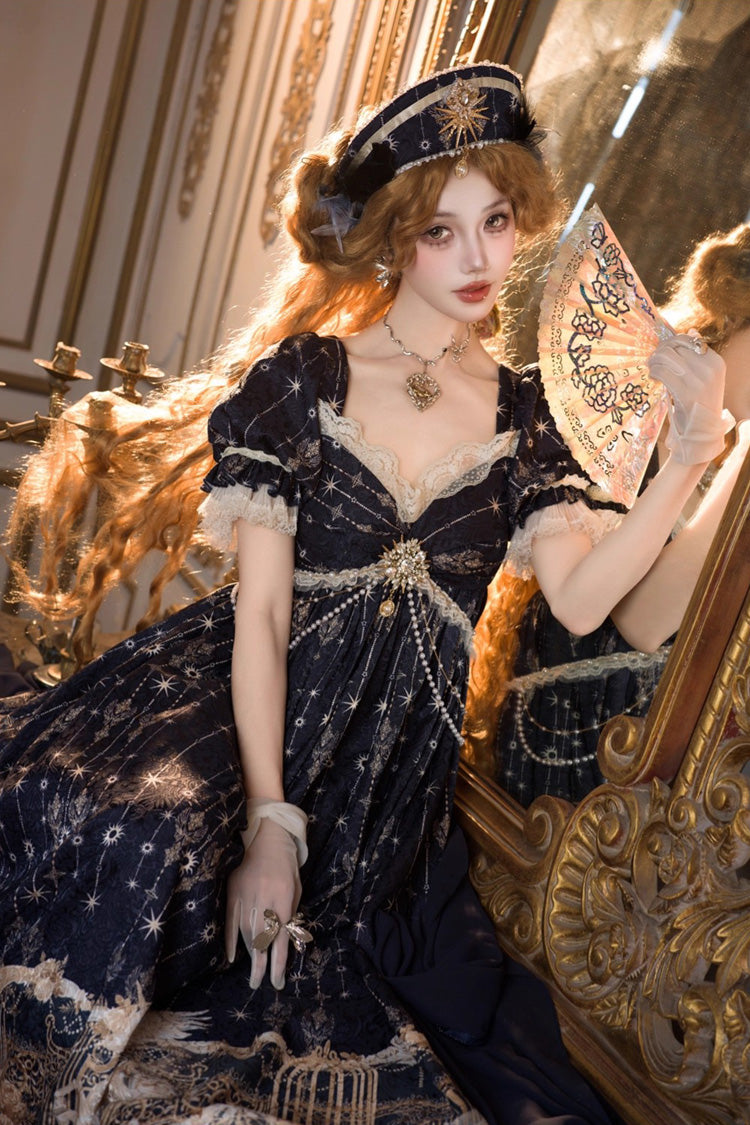 Unicorn V-Neck Short Sleeve Empire Print Bow Lace Elegant Lolita Gown