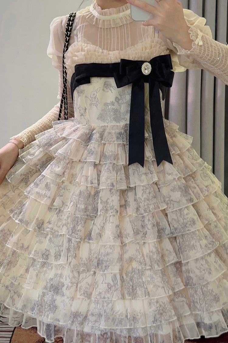 Wonderland Travels Multi-Layered Ruffled Bow Sweet Tiered Dress