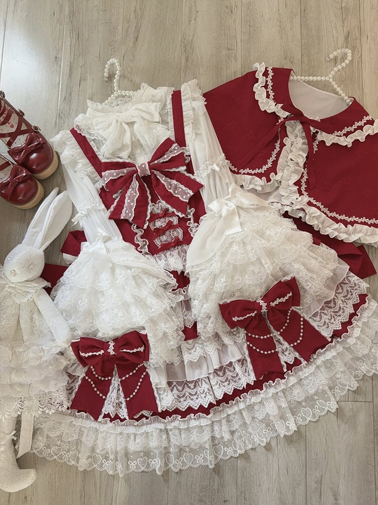 Hanayome Big Decoration Red Tiered Dress Skirt Bows Lolita