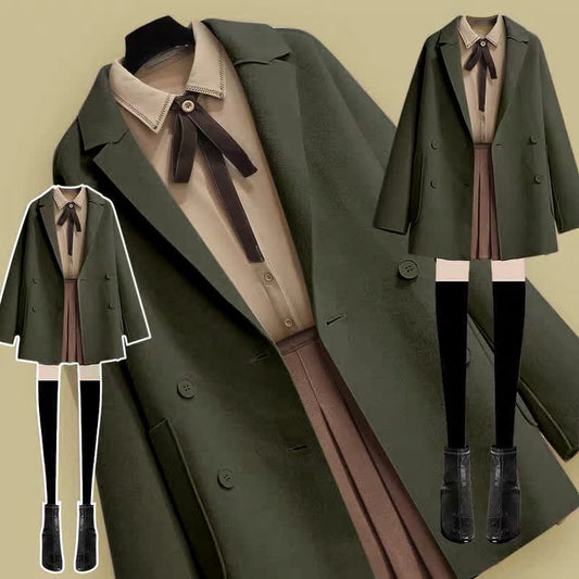 Shirt Pleated Skirt Pocket Wool Jacket Coat