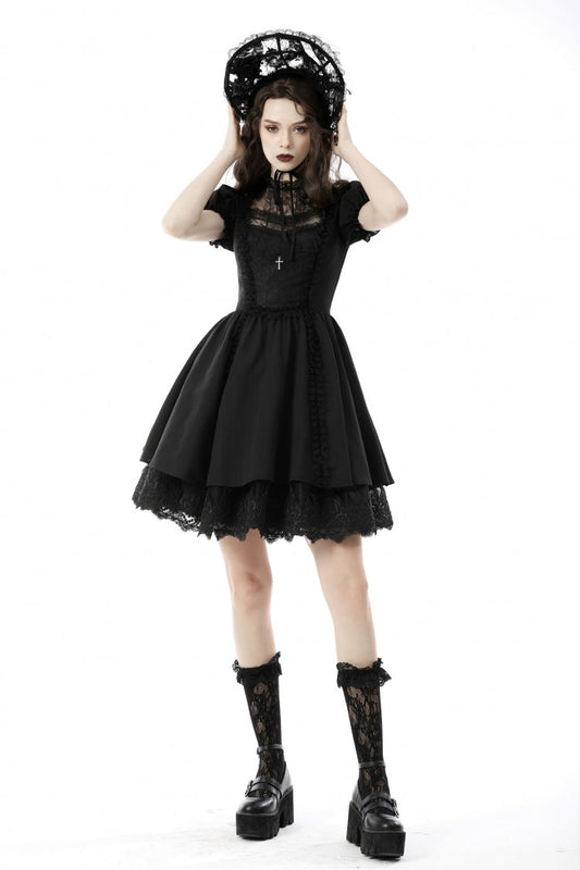 Lolita Doll Dress with Tulle and Puff Sleeves