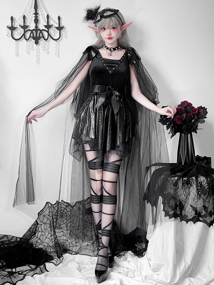 Halloween Black Dark Goth Dress Lace Costume