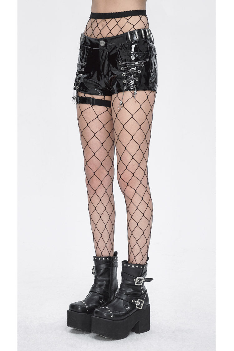 Slim Fit Steampunk Shorts in Black - Women's Vintage Style