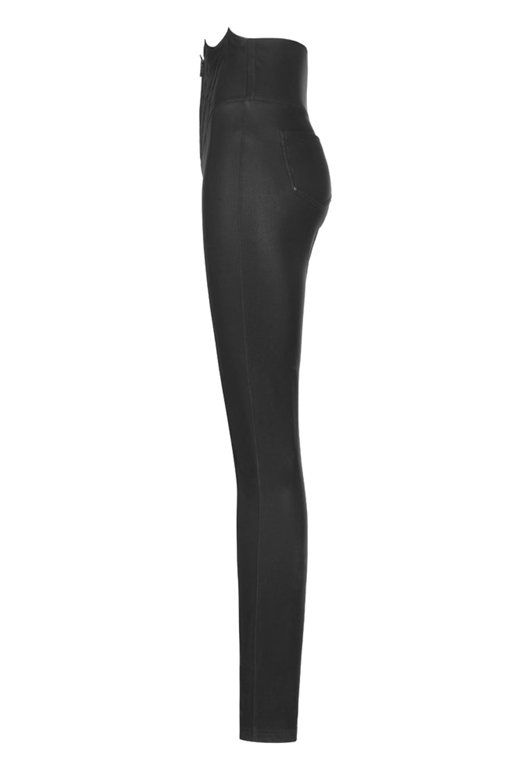 Punk Leather Pants with Bat Embroidery, Elastic Waist and Metal Zipper