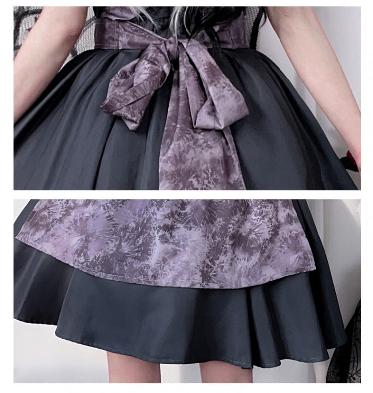 Halloween Costume Dark Maid Black Dress with Purple Apron