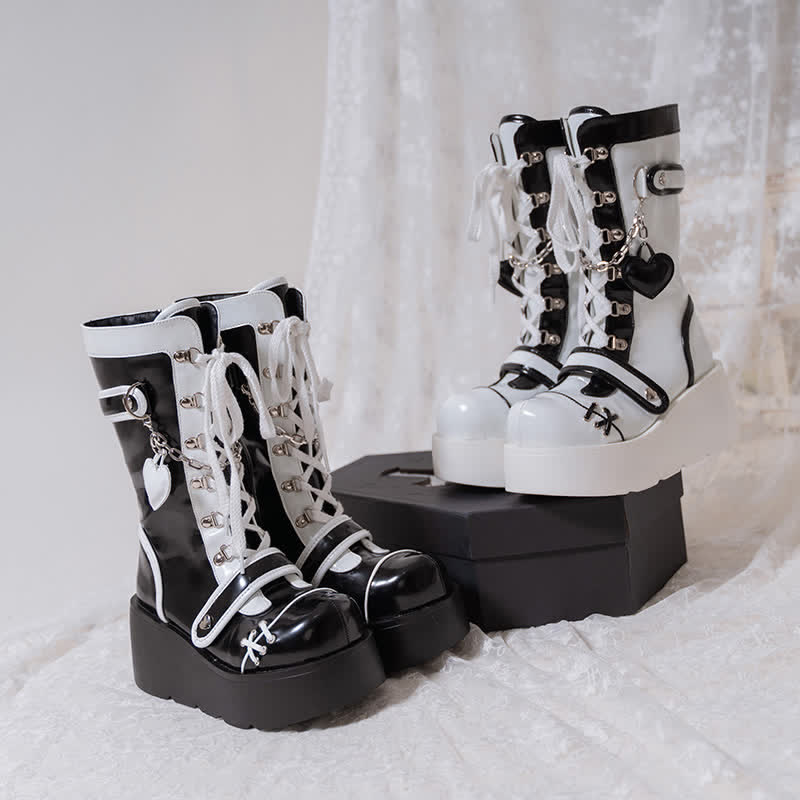 Y2K Colorblock Lace Up Platform Lolita Martin Boots