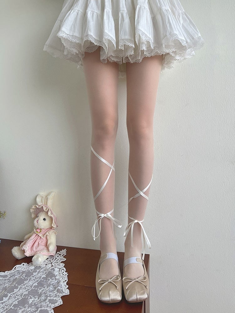 Self-tie Tights Straps Semi-sheer White Lolita