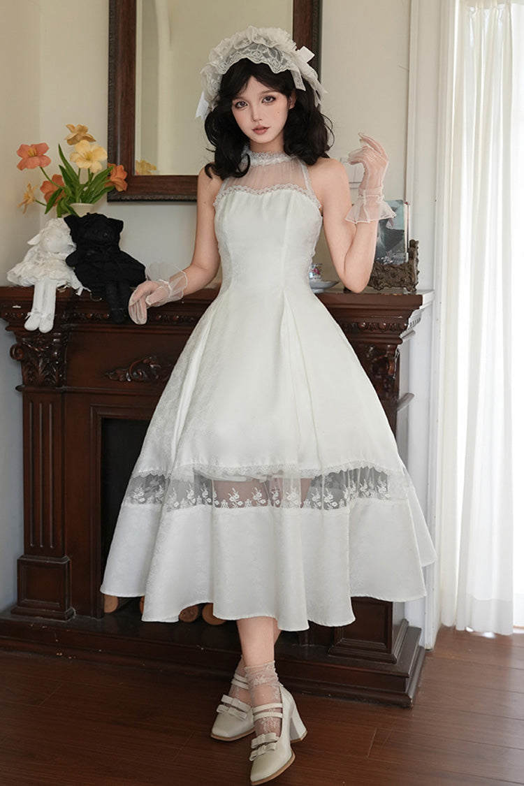Snow Off Shoulder Halterneck Printed Ruffle Gothic Elegant Dress - Flowers in the Mist