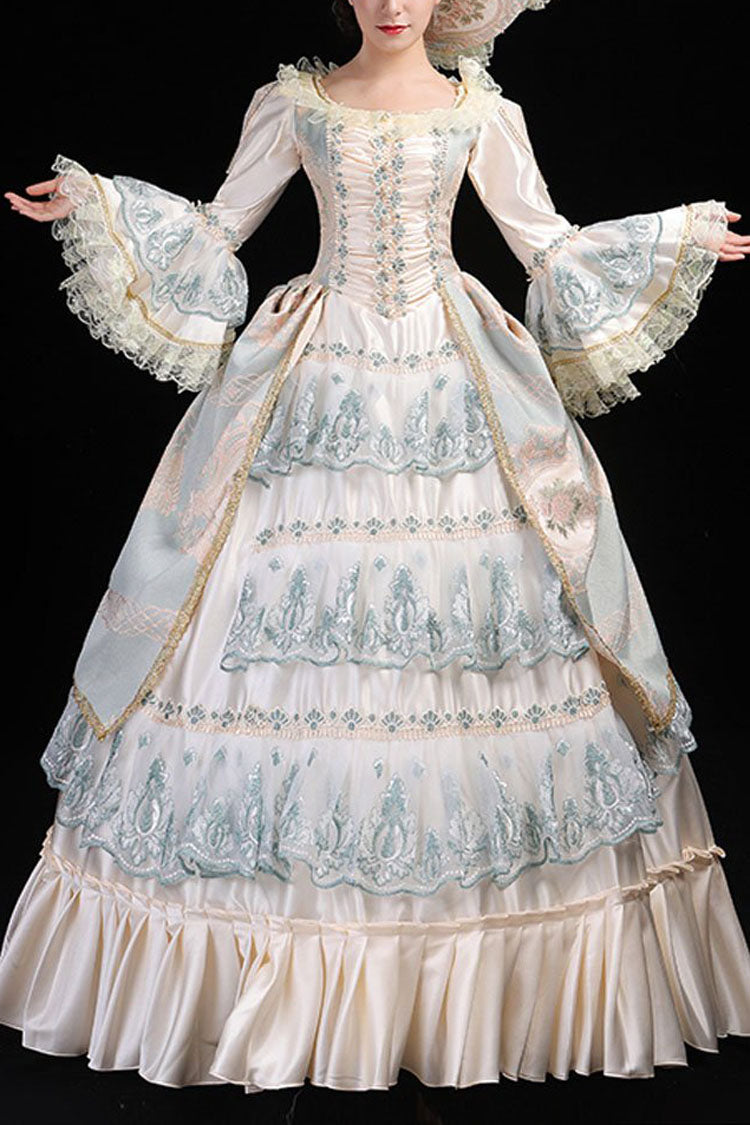 Trumpet Sleeve High-Waist Multi-Layer Hollow Embroidery Victorian Prom Dress