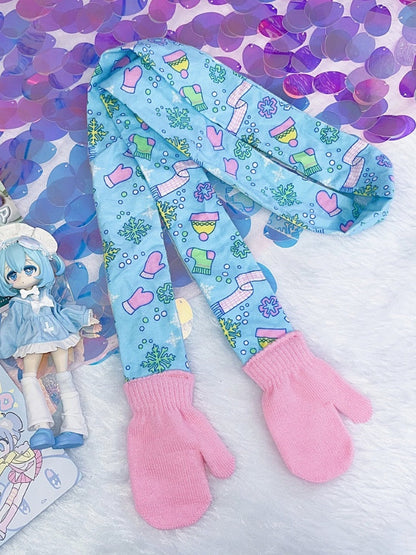 Y2K Blue Fairy Kei Cartoon Gloves-shaped Scarf