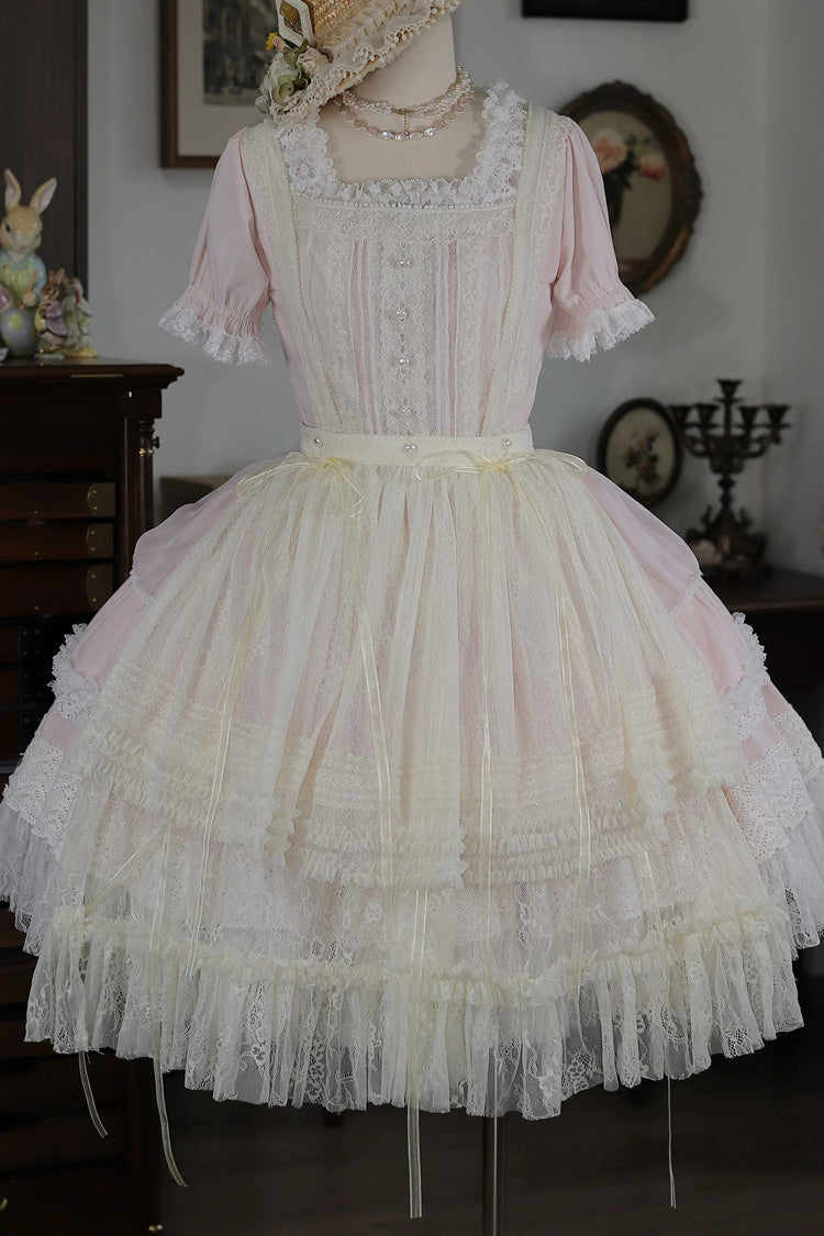 Vintage Ball Lolita Dress with Pearl Detail & Square Collar