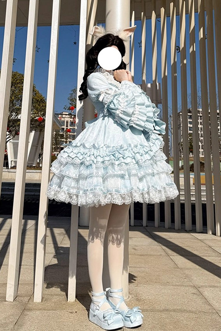 Soloist Doll Long Hime Sleeve Layered Print Ruffle Asymmetric Sweet Lolita Dress