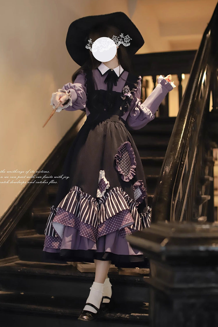 Noir Striped Double Layer Ruffle Bow Irregular JSK - Witch Academy