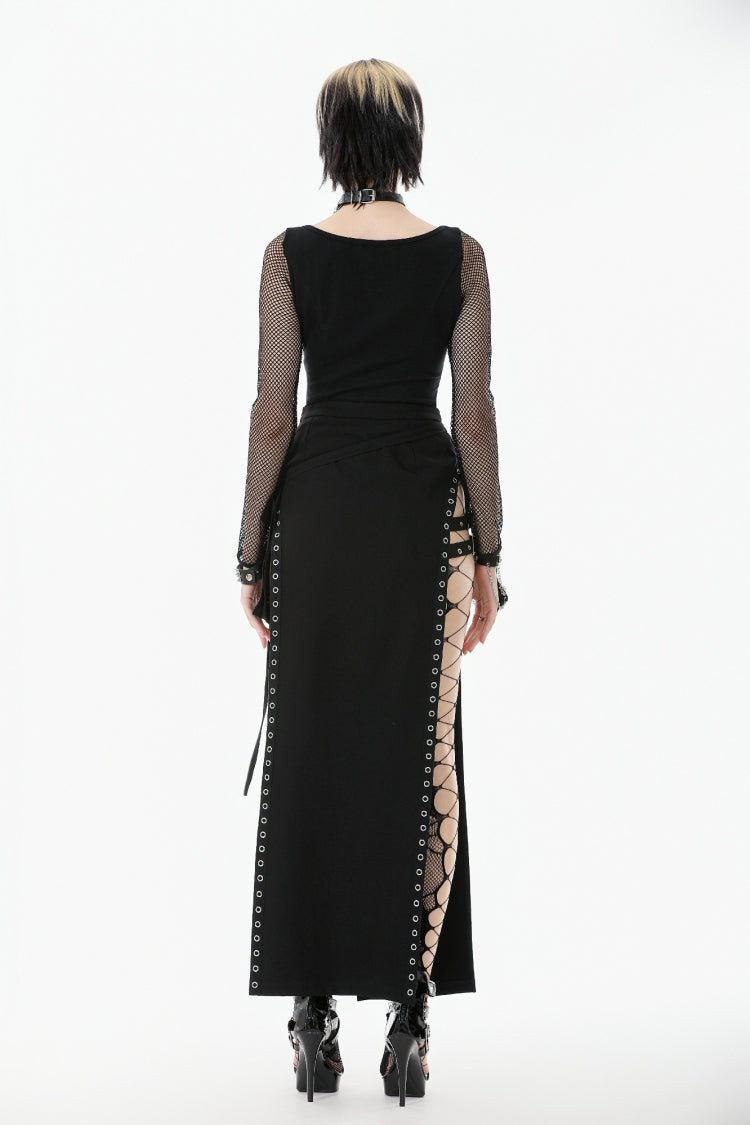Long-Sleeve Punk Top with Buckled Straps and Mesh Panels