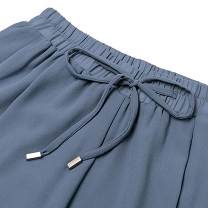 Sqaure Collar Lace Up Layered Top Blue Pantskirt