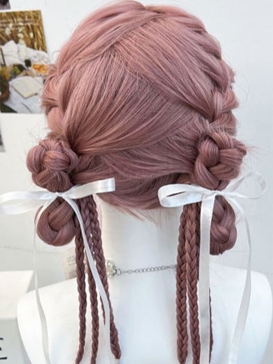 Wig Braided Synthetic Pink