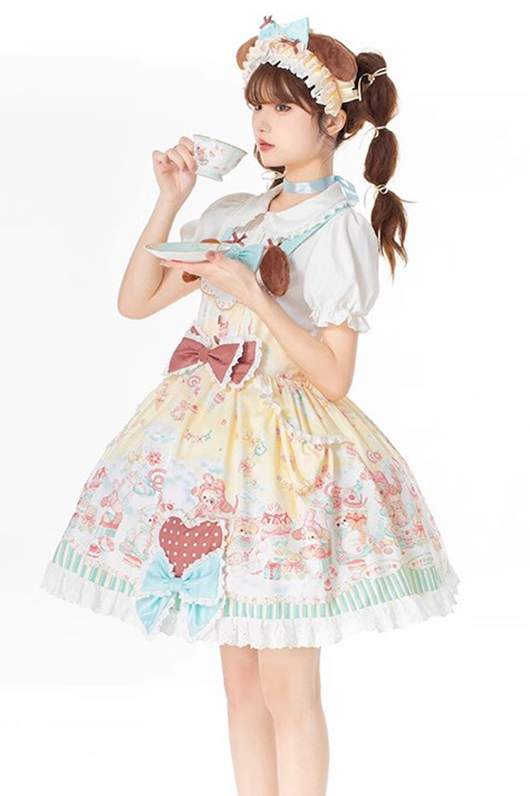 Sweet Pet Paradise Printed Ruffled Bow Vintage Strap Dress