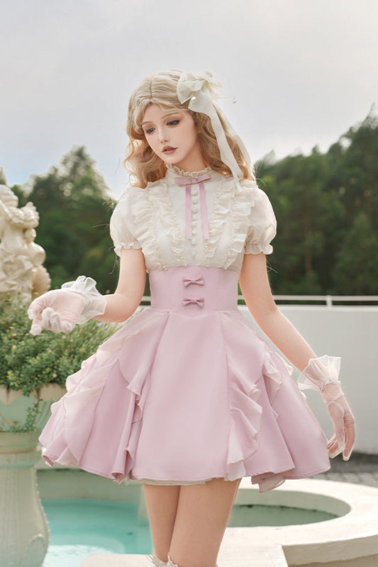 Miss Lola Stand Collar Lolita Dress with Ruffled Short Sleeves