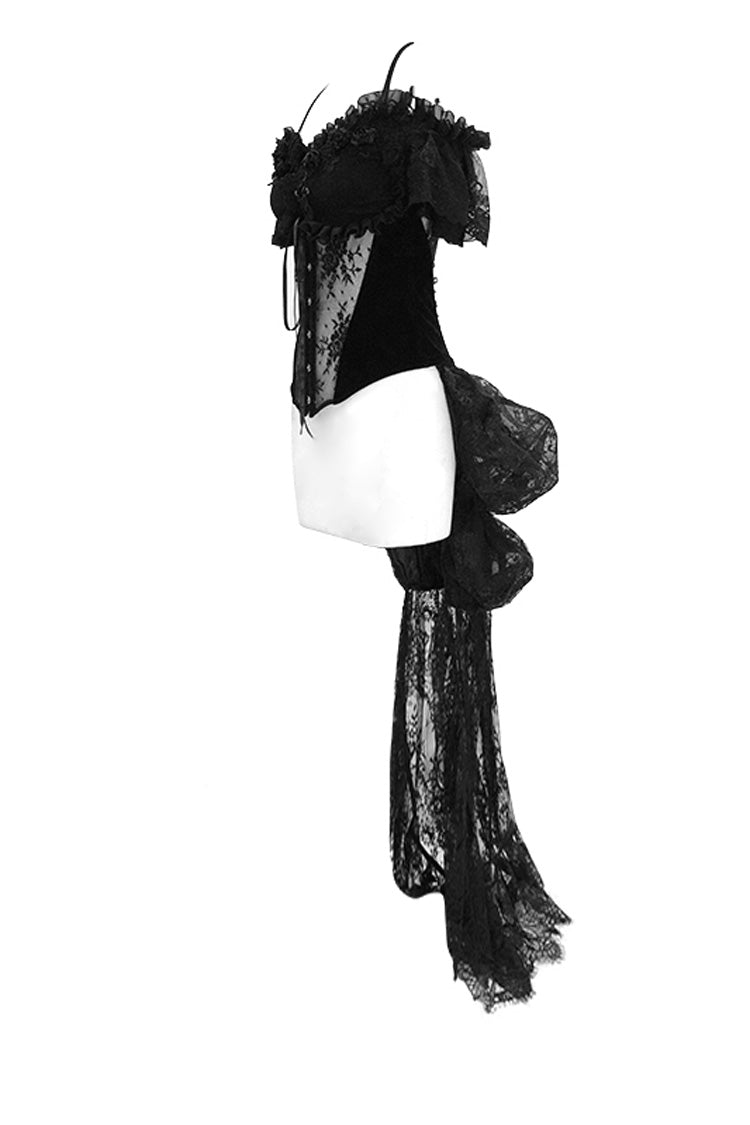 Gothic Sheer Floral Lace Ruffled Fitted Corset with Detachable Hem