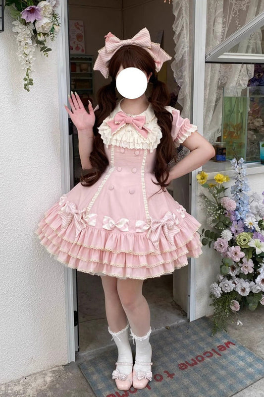 Striped Multi-Tier Ruffle Bow Princess Lolita Layered Dress