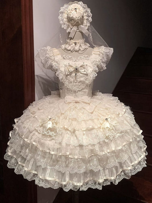 Skirt Hanayome Lolita Hime Fabric Butterfly Tiered Bodice Apricot Dress