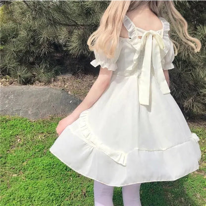 Almond Lilly Mini-robe princesse Lolita à épaules dénudées et nœud printanier Kawaii