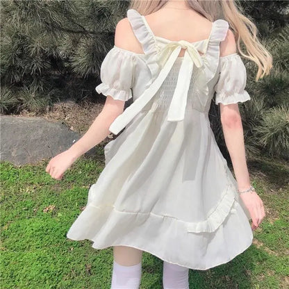 Almond Lilly Mini-robe princesse Lolita à épaules dénudées et nœud printanier Kawaii