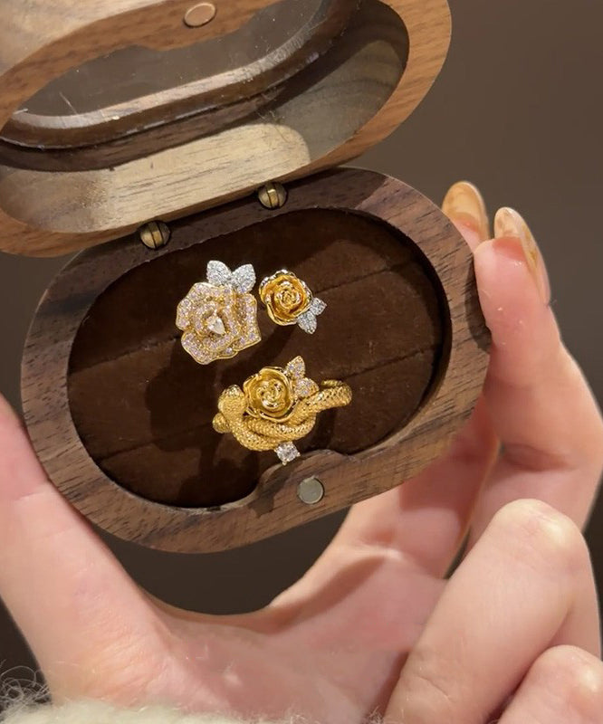 Snake Gold Antique Floral Zircon Set Rings Piece Two