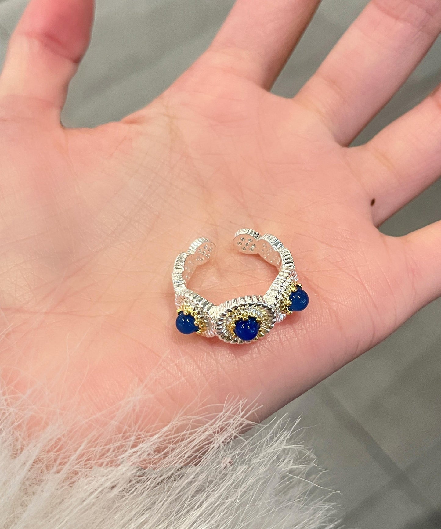 Rings Alloy Chalcedony Little Daisy Zircon Blue Art