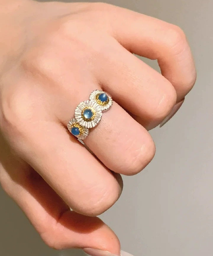Rings Alloy Chalcedony Little Daisy Zircon Blue Art