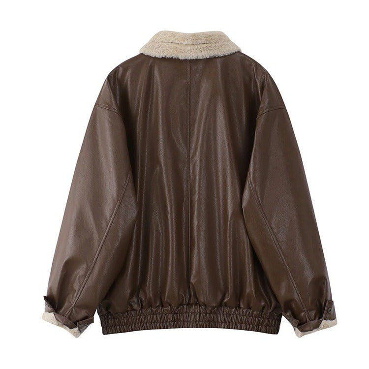 Brown Fuzzy Vintage Loose Jacket