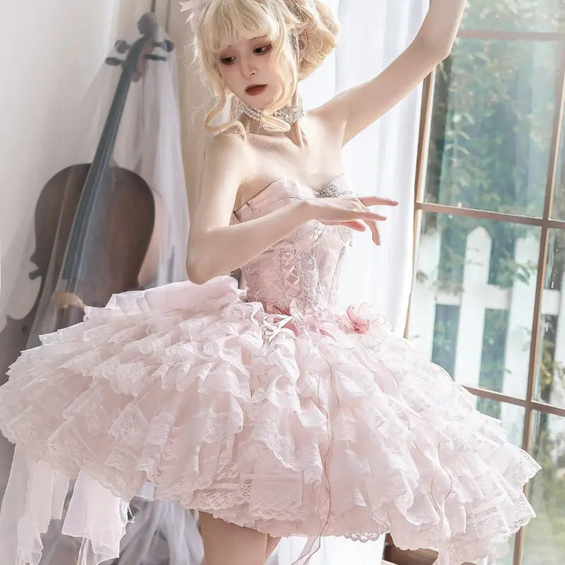 Kawaii Aesthetic Y2K Cute Fairy Ballet Lace Star Lolita Dress MK Kawaii Store