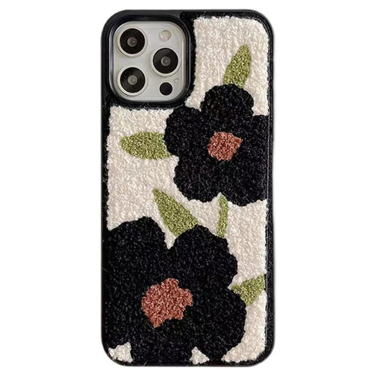 Black Flower Fuzzy iPhone Case