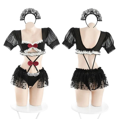 Kawaii Aesthetic Y2K Cute Fairy Black Maid Lace Set MK Kawaii Store