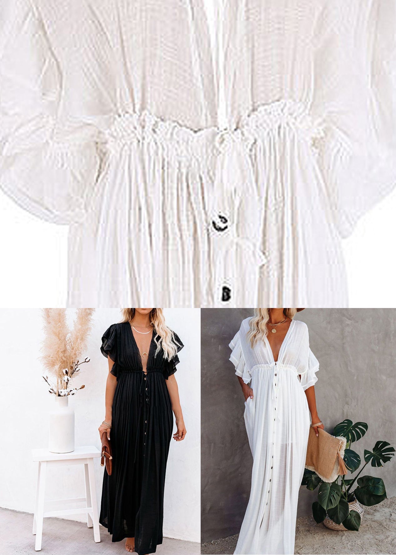Long Dress Solid Ruffled Summer Patchwork Black