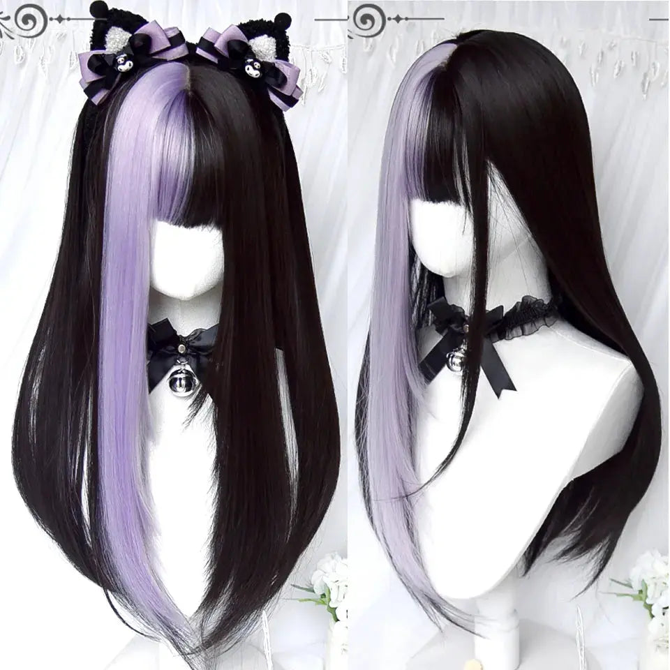 Kawaii Aesthetic Y2K Cute Fairy Black & Purple Color Block Wig MK Kawaii Store