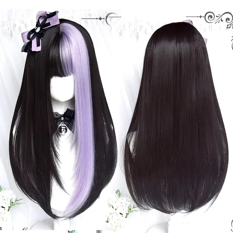 Kawaii Aesthetic Y2K Cute Fairy Black & Purple Color Block Wig MK Kawaii Store